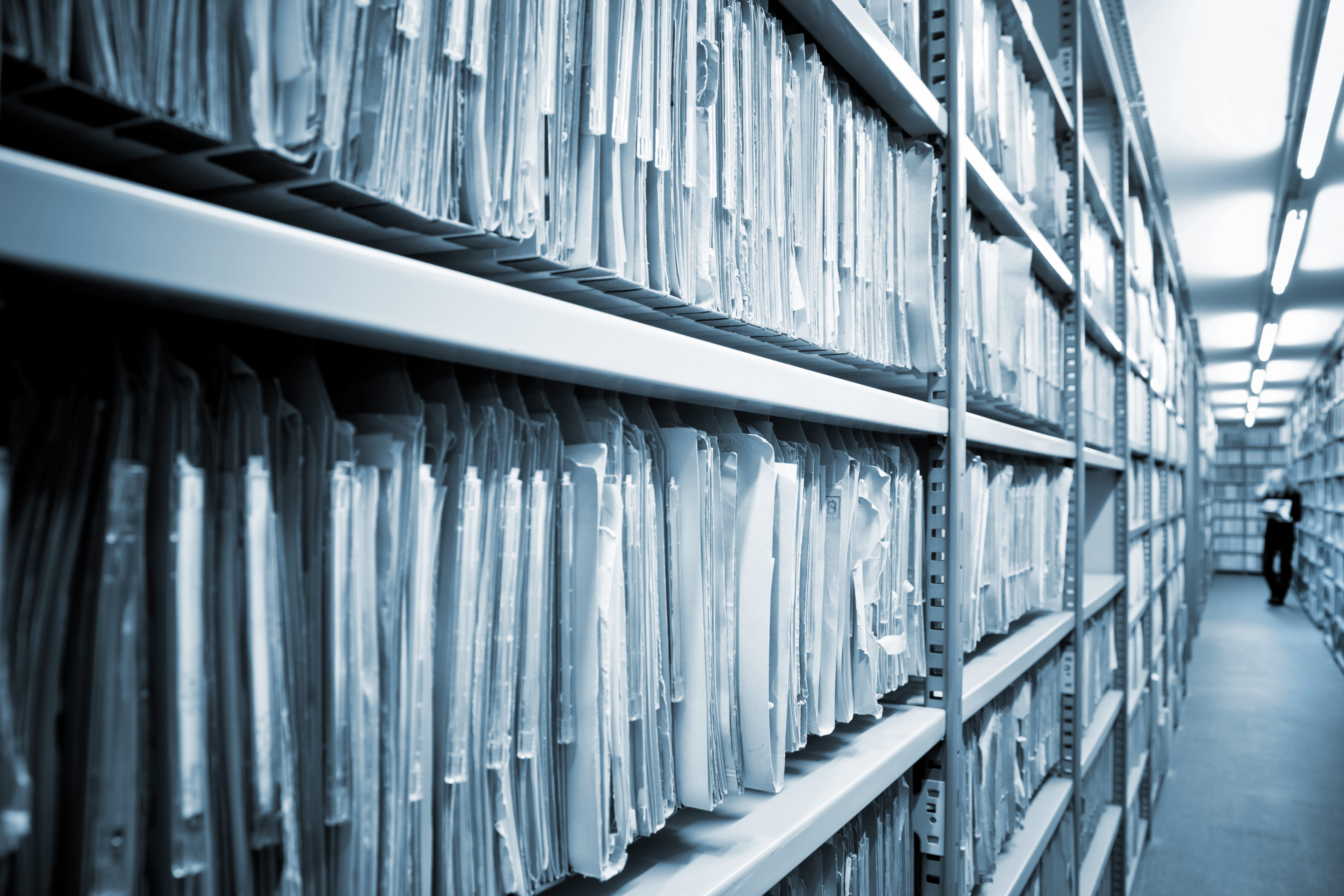 Rows of medical files in an archive